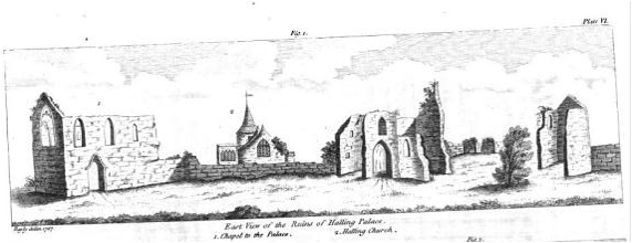 ENGRAVING East View Halling Palace BetwP2P3 Thorpe J Biblio Top Britannica VolV1Pt1 1783.png