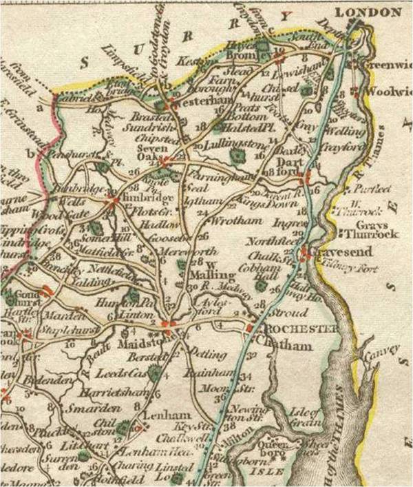 MAP DETAIL London To Canterbury Cany 1814 DL CSG 010112.jpg